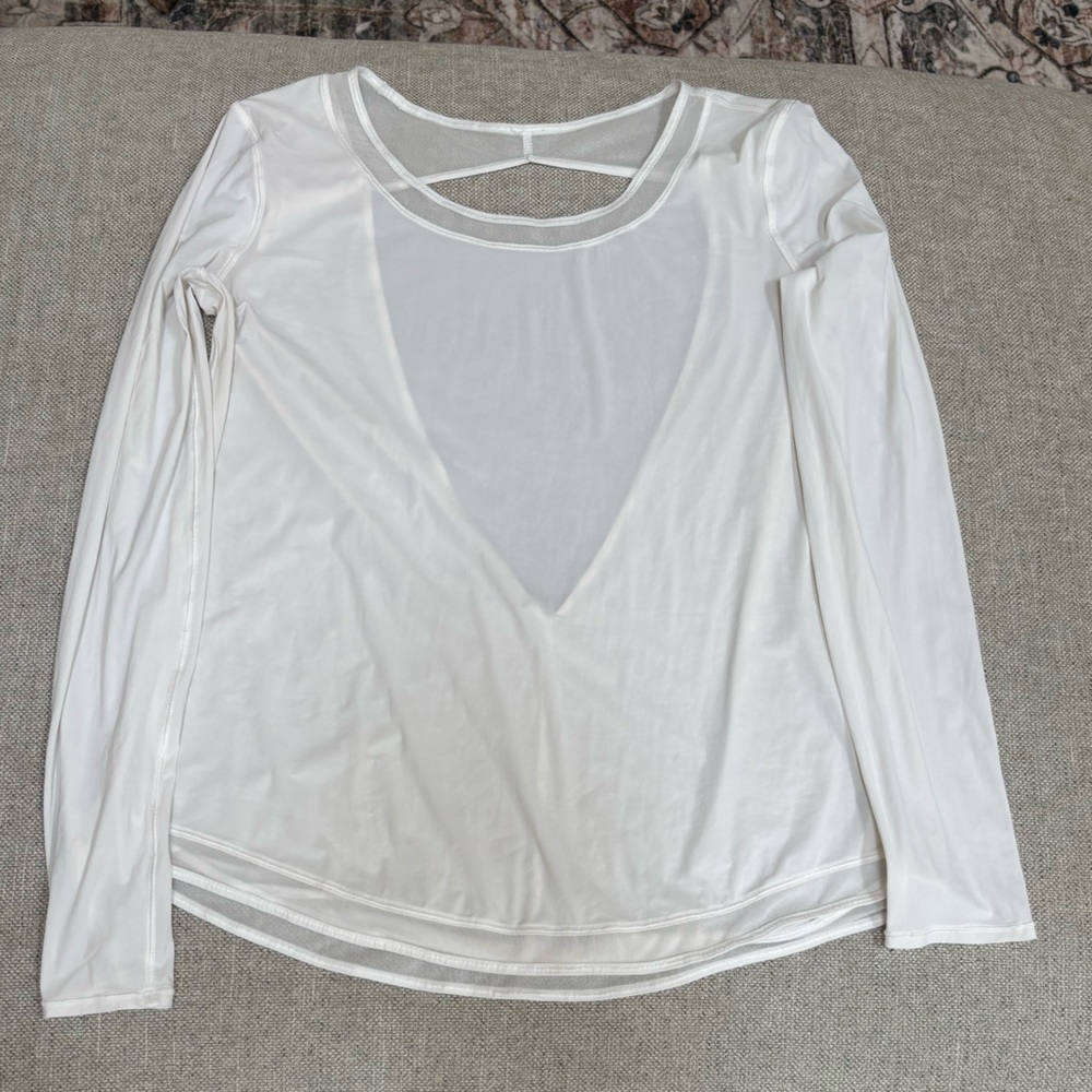 lululemon athletica White Long Sleeve Sheer V-Neck Top | Mix & Mesh Long Sleeve